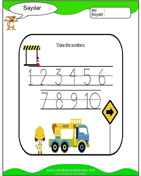 okul öncesi 1 sayısı çizgi çalışması